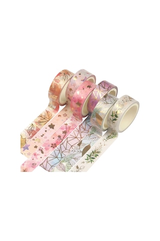 Lichen Washi Tape Set, 6 Rulo Washi Bant Seti Çiçekli Altın Diğer