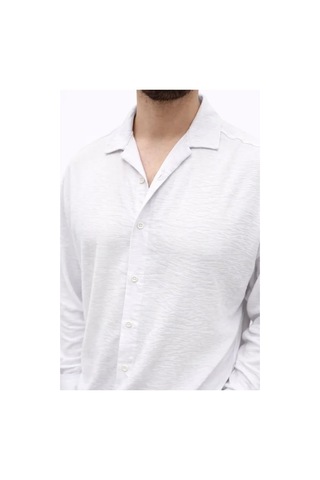 Defymoda Erkek Aerobin Kumaş Oversize 4 Mevsim Uzun Kollu Rahat Kalıp Gömlek - Beyaz