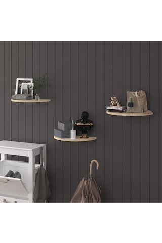 Doğal Modern Organizer Düzenleyici 3'lü Oval Dekoratif Kitaplık Banyo Mutfak Duvar Rafı Meşe