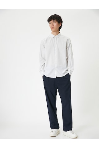 Koton Slim Fit Gömlek Yarım İtalyan Yaka Düğmeli Pamuklu Bej Desenli 4sam60082hw Ekru Desenli