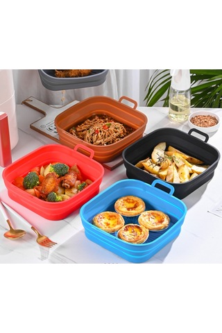 Katlanabilir Kare Air Fryer Silikon Kalıp 17,5 Cm Gri