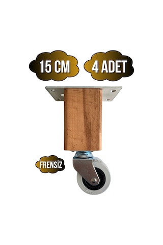 Kale Ahşap Tekerli Ayak Mobilya Masa Ve Dolap Tekerli Ayağı Frensiz 15cm 4 Adet Kayın/gürgen Ahşap Rengi
