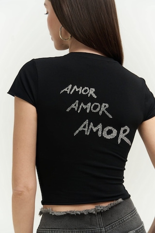 Mai Collection 2734 - El Amor Siyah Penye Crop Mor - Siyah