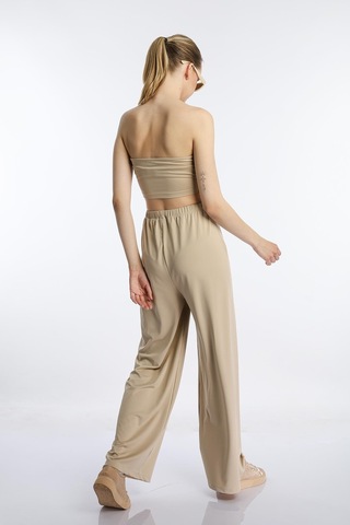 Quhox Kadın Allegro Kumaş Askısız Crop Top Vizon