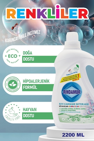 % 100 Doğal Bitkisel Sıvı Çamaşır Deterjanı Tüm Renkler-kokusuz 2200 ML