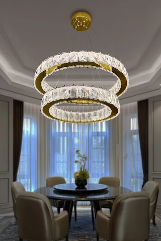 2 Katlı Daire Kristal Taşlı Modern Led Avize Salon & Oturma Oda Çok Renkli