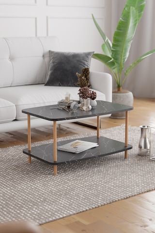 Orta Sehpa Ahşap Ayaklı Sehpa İki Raflı Sehpa-siyah