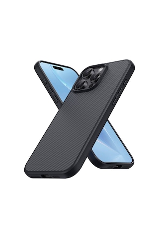 Apple Uyumlu iPhone 16 Pro Max Kılıf M-safe Şarj Özellikli Karbon Fiber Tasarımlı Zore Elnino Kapak Siyah