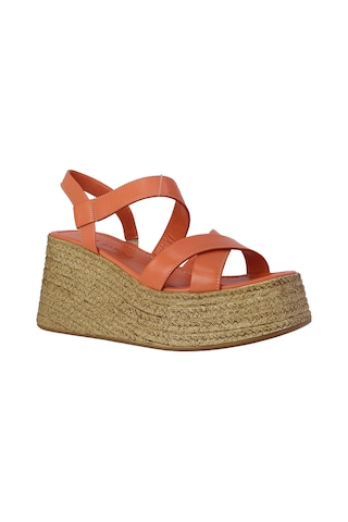 Albishoes Albini 26y110921 Hakiki Deri Dolgulu Topuk Kadın Sandalet Turuncu