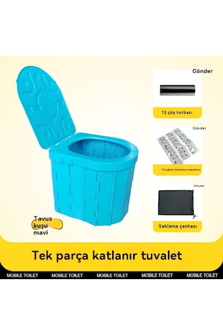 Açık Kamp Taşınabilir Katlanabilir Tuvalet Mavi