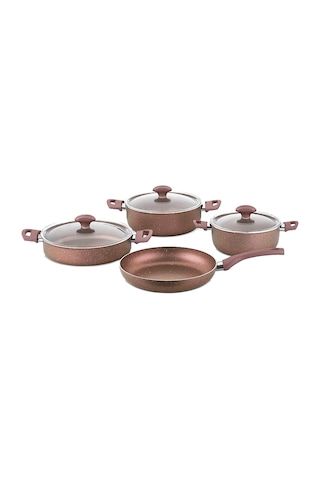 Papilla Fred Mor Kırçıllı Tencere Tava Seti 7'li