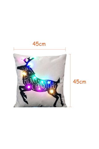 Qingmipy Elk Desenli Led Işıklı Noel Yastık Kılıfı - Flaks Materyal, Dekoratif Ve Konforlu, Pil Dahil Değil Diğer