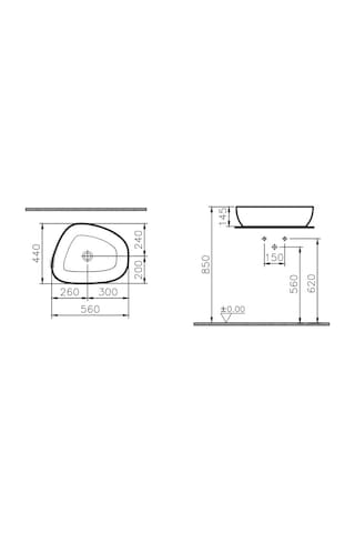 Vitra Outline Asimetrik Lavabo 56 CM Beyaz 5991B403-0016