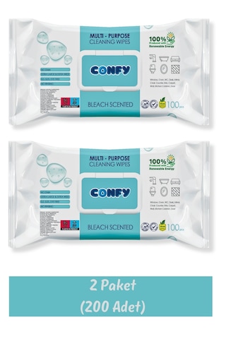 Confy Yüzey Temizlik Mendili Çamaşır Suyu Ferahlığı 2'li