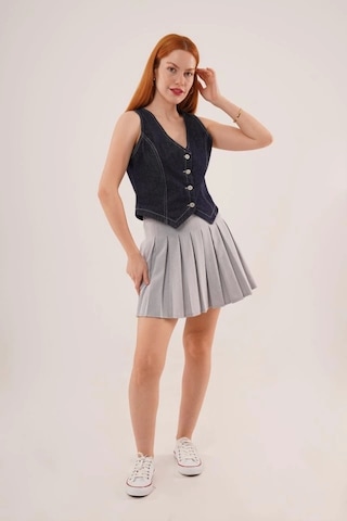 Düğme Ve Ön Dikiş Detaylı Lacivert Jean Yelek Lacivert