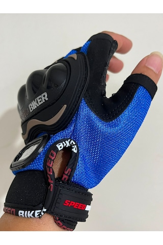 Speed Biker Kısa Parmak Yazlık Motosiklet Eldiveni Mavi Ce En 13594 Sertifikalı XL