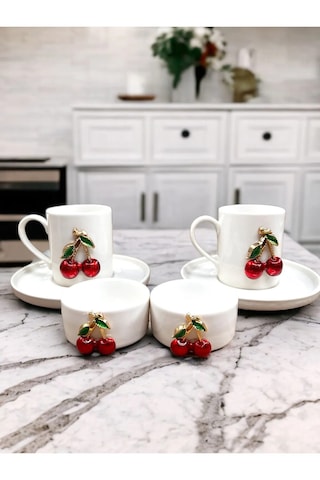 2 Kişilik 6 Parça Porselen Kiraz Fincan Takımı Seti