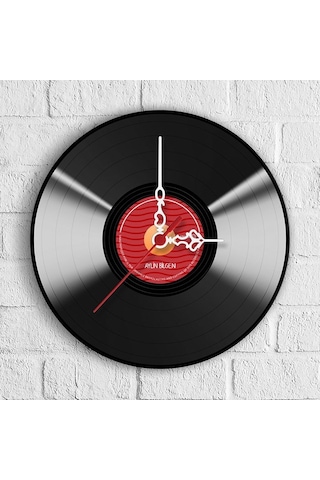 Kişiye Özel Plak Tasarımlı Ahşap Duvar Saati 30 Cm. - 1 Çok Renkli