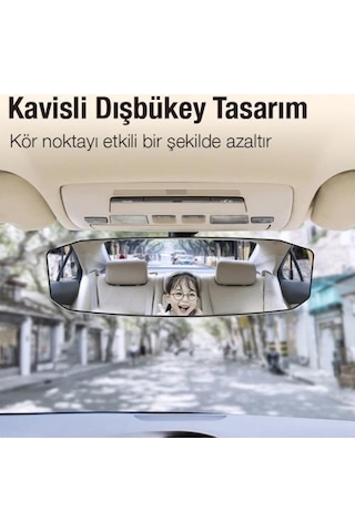Polham 30x9 Cm Ultra Geniş Araç İçi Geniş Açılı Araç Dikiz Aynası, Kavisli, Genişletilmiş Açılı Ayna