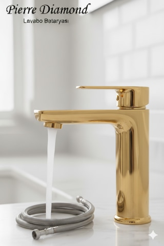 5512-1 Lavabo Bataryası Sabit Banyo Lavabosu Musluğu Musluk Armatür Beyaz Siyah Gold Krom Renkler Gold