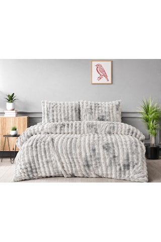 Merinos Diamond Kürk Bubble Desen Comforter Set, Çift Kişilik Yorgan Seti 220x240 Gri - Beyaz