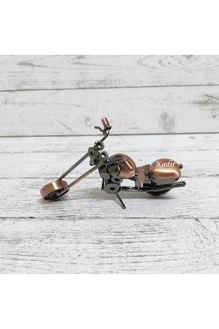 Kişiye Özel İsimli El Yapımı Metal Motosiklet Biblo - Chopper Maket Motor Erkeğe Hediye