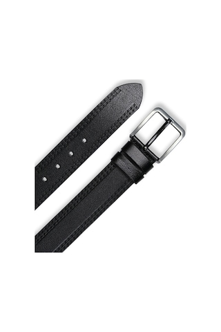 Mft Leather Hakiki Deri Kemer - Siyah, 4 Cm, Çift Dikiş Desen 8587 Siyah