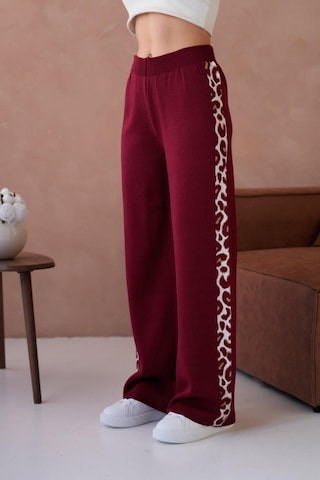 Relax Mode Kadın Leopar Şerit Detaylı Örme Pantolon - 12026r Bordo