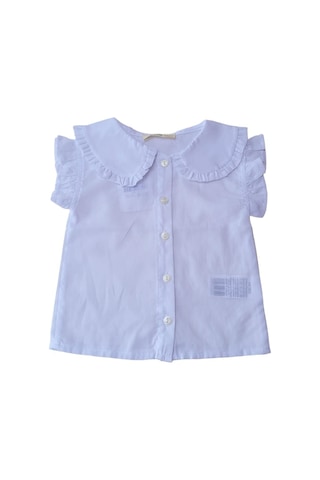 Kız Bebek Çocuk Pamuklu Düşük Kol Fırfırlı Gömlek-12598-beyaz Beyaz