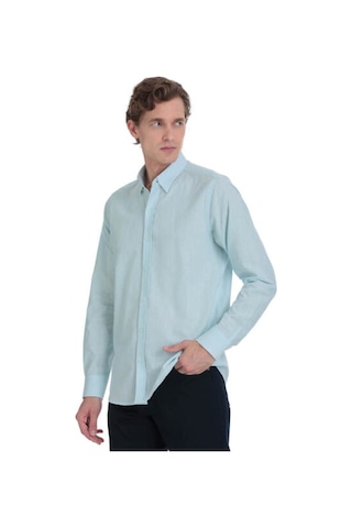Hatemoğlu Mavi Comfort Fit 100% Pamuk Düğmeli Yaka Uzun Kollu Casual Gömlek 4112010