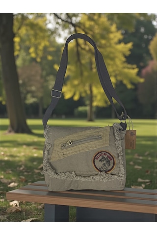 Vintage Küçük Salaş Unisex Günlük Çapraz Postacı Çantası S Boy 26x20cm Bej