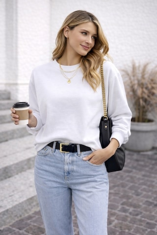 Cloudymood Unisex Kadın Oversize Sweatshirt Basic Bisiklet Yaka Uzun Kollu Günlük Rahat Sweat Beyaz - 843911129 Beyaz