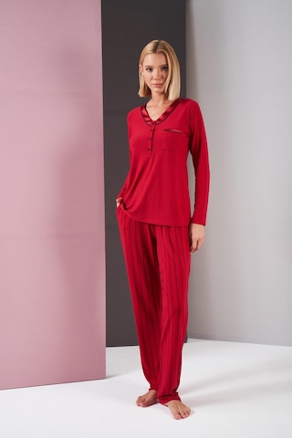 Pjs 26001 Kadın Saten Düğmeli Yaka Cepli Uzun Kollu Pijama Takım bordo