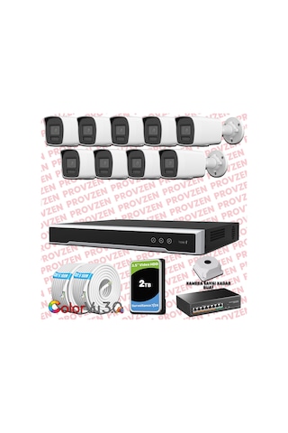 Provzen Hikvision 9 Kameralı 4mp Ip Colorvu 3.0 Güvenlik Sistemi Aı İnsan Araç Algılama Mikrofon Ve Işıklı Alarm