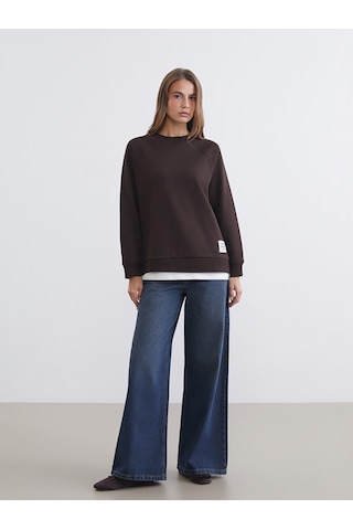 Lcw Comfort Kahverengi Bisiklet Yaka Oversize Kadın Kalın Sweatshirt