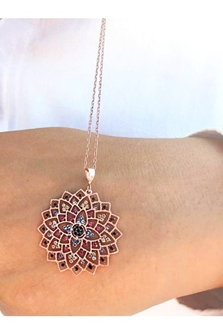 Brezza Lusso Jewelry Renkli Taşlı 925 Ayar Gümüş Yaşam Çiçeği Kadın Kolye (315699788) 45 CM