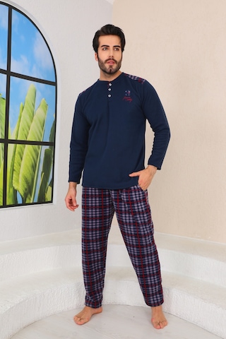 Nisanca Kışlık Sıcak Tutan Erkek Polar Pijama Takımı Lacivert