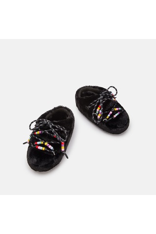 Terlik Kadın 80d1460250-n001 Moon Boot Mule Faux Fur Beads Black Siyah