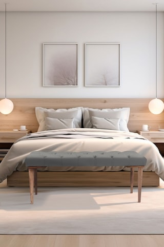 Gazzini Classic Retro Gürgen Ayak Chester Model Kapitoneli Gri Puf Bench - Ceviz Ayak