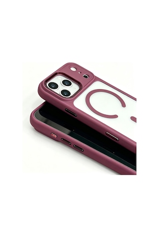 Maks Technology Apple Uyumlu iPhone 18 Pro Max Kılıf Wireless Şarj Özellikli Mkst Krom M-safe Silikon Kapak - Mürdüm