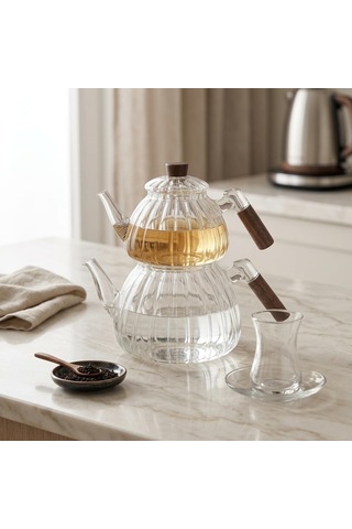 Lexroo Akasya Cam Çaydanlık Takımı 1500 Ml + 600 Ml Çok Renkli