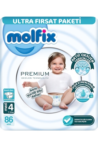 Molfix Premium Bebek Bezi Beden:4 7-14kg Maxi Ultrafrst 86 Adet
