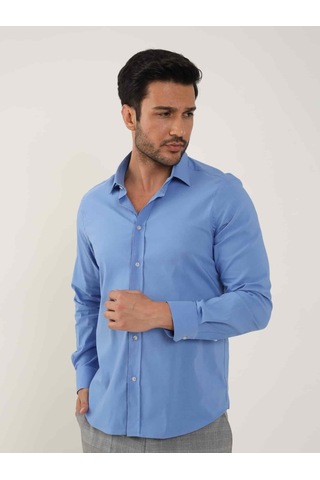 Dufy Koyu Mavi Erkek Slim Fit Düz Klasik Yaka Uzun Kol Gömlek - 92103-koyu Mavi Koyu Mavi