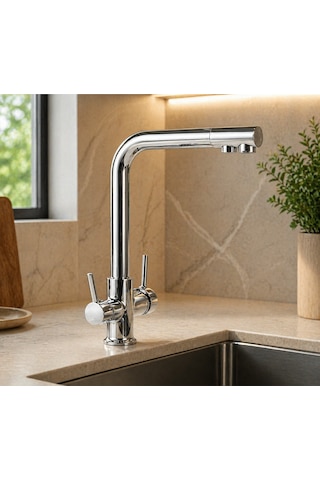 Lüx Premium 4'lü Banyo Seti Duş Seti 3 Yollu Arıtma Bataryası Banyo Bataryası Lavabo Bataryası Şık Tasarım 4'lü Set Krom