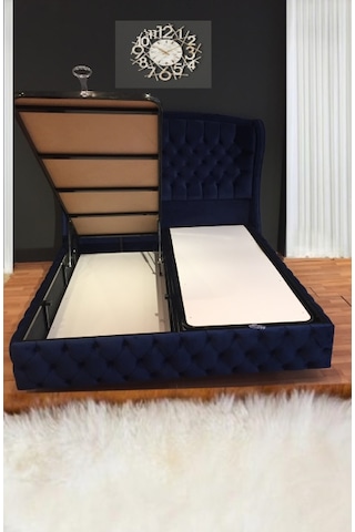Nivabaza Çift Kişilik Sandıklı Baza Başlık Solid Nıght Blue