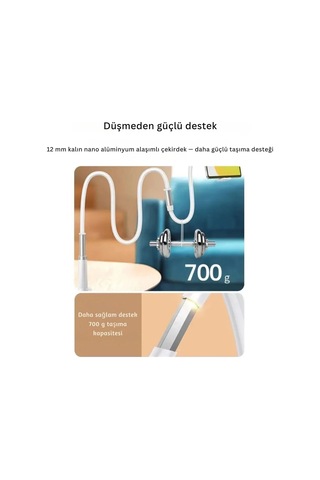 Etashop 360 Esnek Telefon Tutucu Kelepçeli Masa Yatak Başlığı Standı 4" 7.1" Uyumlu Beyaz Beyaz