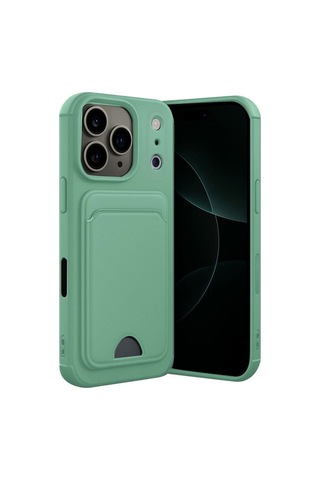 Apple İphone 17 Pro Kelvin Kartvizit Cepli Silikon Kılıf Kamera Korumalı Açık Yeşil