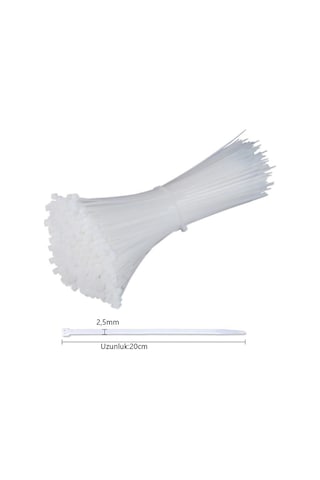 Kablo Bağı & Plastik Cırt Kelepçe 100 Adet 2.5 Mm.-200 Mm.-Beyaz