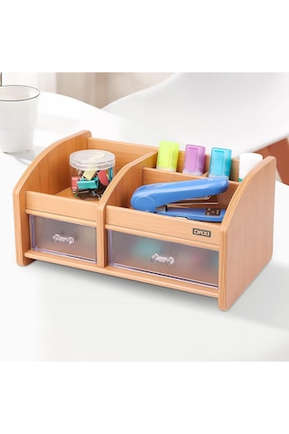 Dx-404 Bambu Desenli Ahşap Kalemlik, Masaüstü Düzenleyici Çok Renkli