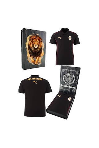 Galatasaray Lisanslı A-takım Uv Kutulu Polo Yaka Siyah T-shirt SIYAH